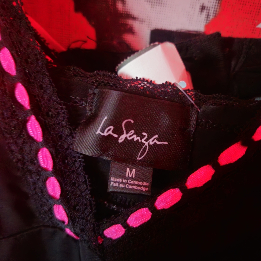 La Senza Black Chemise with Hot Pink Ribbon Detail